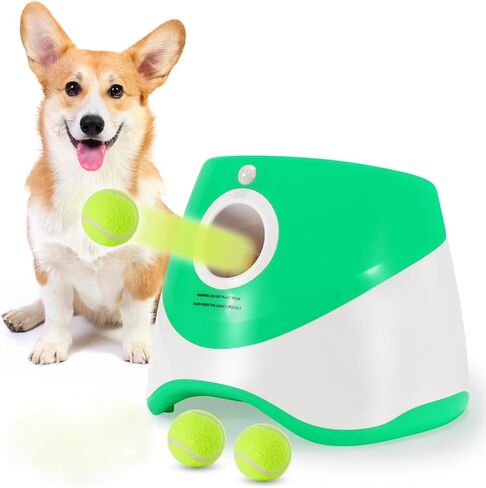 Best Automatic Ball Launcher for Dogs, USB Rechargeable Power - Indoor & Outdoor Dog Ball, Interactive Dog Fetch Tennis Ball Launcher Machine Toy for Small and Medium Dogs Comes with 3 Tennis Balls in Saudi Arabia
