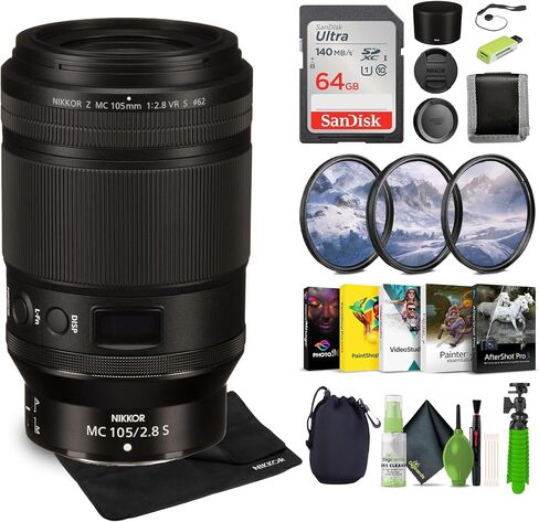 عدسة Nikon NIKKOR Z MC مقاس 105 مم f/2.8 VR S عدسة ماكرو احترافية Z + حقيبة عدسة + طقم تنظيف + محفظة بطاقة ذاكرة + بطاقة ذاكرة فائقة سعة 64 جيجابايت + برنامج تحرير الصور + غطاء عدسة + المزيد (متجددة) in Saudi Arabia
