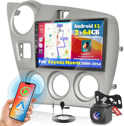 ستيريو سيارة 2+64 جيجابايت Android 13 لسيارة Toyota Matrix 2009-2014 مع Carplay Android Auto، شاشة لمس 9 بوصات راديو داش كيت GPS Navigation WiFi Bluetooth SWC Mic كاميرا احتياطية in Saudi Arabia