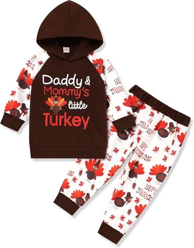 Thanksgiving Outfit Toddler Baby Boy Hoodie Turkey Pattern Print Pants Set Thanksgiving Sweatshirt Clothes in Saudi Arabia