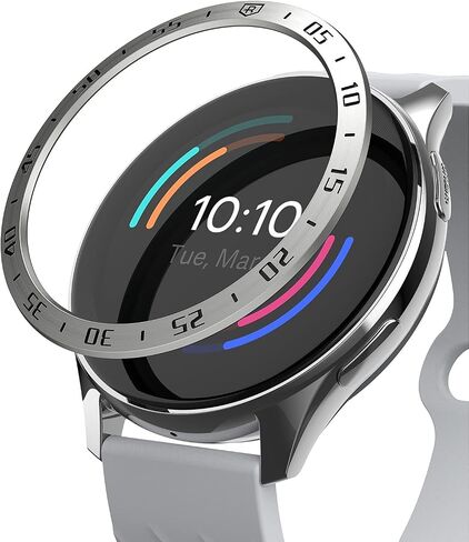 Ringke Bezel Styling Compatible with OnePlus Watch Adhesive Frame Ring Cover Anti Scratch [Stainless Steel] Protection for OnePlus Watch 46mm - Silver [46-01] in Saudi Arabia