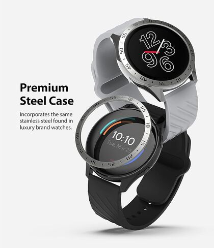 Ringke Bezel Styling Compatible with OnePlus Watch Adhesive Frame Ring Cover Anti Scratch [Stainless Steel] Protection for OnePlus Watch 46mm - Silver [46-01] in Saudi Arabia