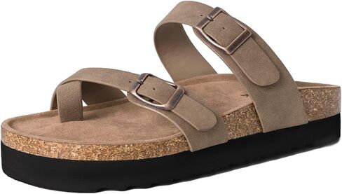 صنادل نسائية ذات نعل سميك مريحة ومسطحة للصيف والشاطئ سهلة الارتداء ومفتوحة عند الأصابع وإبزيم قابل للتعديل in Kuwait