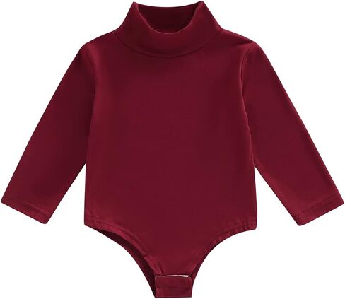 YINGISFITM Baby Girl Turtleneck T Shirt Romper Long Sleeve Leotard Onesie Solid Bodysuit Top Fall Winter Blouse for Infant in Kuwait