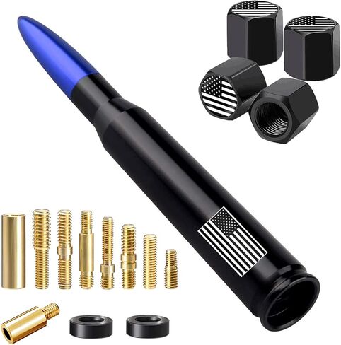 American Flag Car Truck Antenna with Valve Stem Caps, Universal Antenna Mast for GM Chevy Silverado 1500 2500 3500 HD Avalanche Ford F150 F250 F350 Denali Heavy Duty Pickup Trucks Accessories (Blue) in Kuwait