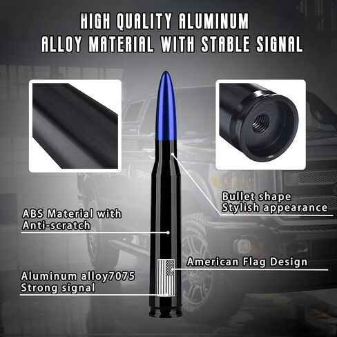 American Flag Car Truck Antenna with Valve Stem Caps, Universal Antenna Mast for GM Chevy Silverado 1500 2500 3500 HD Avalanche Ford F150 F250 F350 Denali Heavy Duty Pickup Trucks Accessories (Blue) in Kuwait
