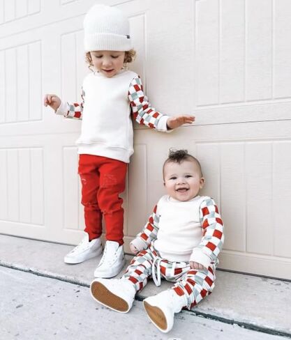Fall Winter Baby Boy Clothes Toddler Sweatsuit Outfit Checkerboard Long Sleeve Shirt Sweatshirt Top and Pants Set in Saudi Arabia