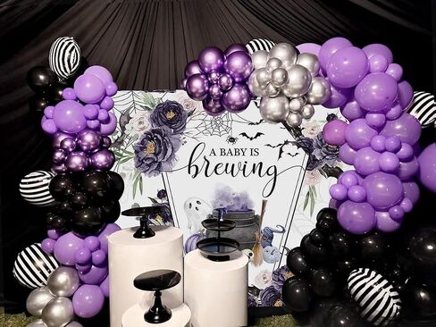 Mocsicka Halloween Baby Shower خلفية A Baby is Brewing Baby Shower Party Decoartion ألوان مائية زهرة التابوت مصاص دماء الخفافيش لافتة رش الطفل (أرجواني، 7 × 5 أقدام (82 بوصة × 60 بوصة)) in Saudi Arabia