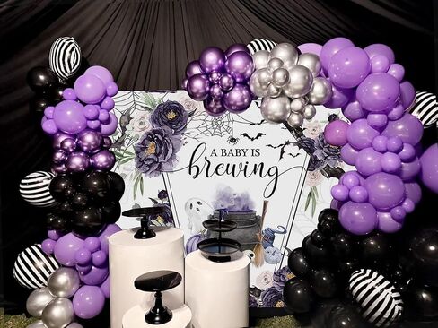 Mocsicka Halloween Baby Shower خلفية A Baby is Brewing Baby Shower Party Decoartion ألوان مائية زهرة التابوت مصاص دماء الخفافيش لافتة رش الطفل (أرجواني، 7 × 5 أقدام (82 بوصة × 60 بوصة)) in Saudi Arabia