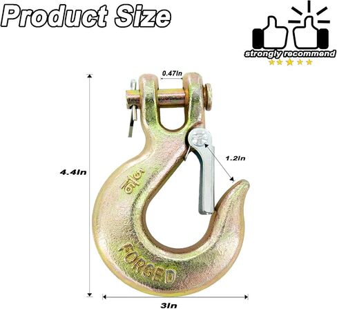 4 عبوات 3/8 بوصة خطاف منزلق Clevis مع مزلاج أمان، خطاف سلسلة G70 شديد التحمل لأسلاك المقطورة، خطافات تثبيت Clevis الصلبة للقطر والنقل (سعة 18,000 رطل) in Kuwait
