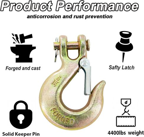 4 عبوات 3/8 بوصة خطاف منزلق Clevis مع مزلاج أمان، خطاف سلسلة G70 شديد التحمل لأسلاك المقطورة، خطافات تثبيت Clevis الصلبة للقطر والنقل (سعة 18,000 رطل) in Kuwait