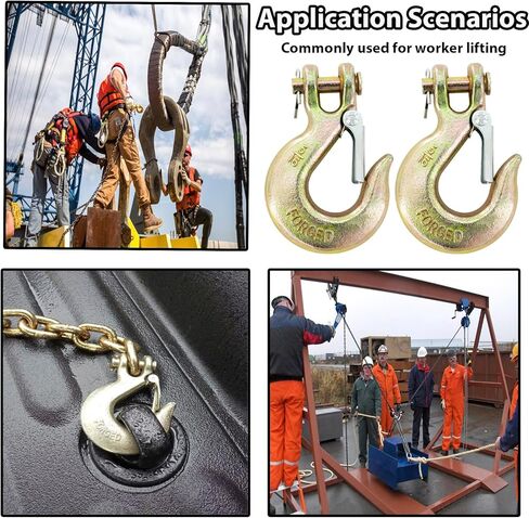 4 عبوات 3/8 بوصة خطاف منزلق Clevis مع مزلاج أمان، خطاف سلسلة G70 شديد التحمل لأسلاك المقطورة، خطافات تثبيت Clevis الصلبة للقطر والنقل (سعة 18,000 رطل) in Kuwait