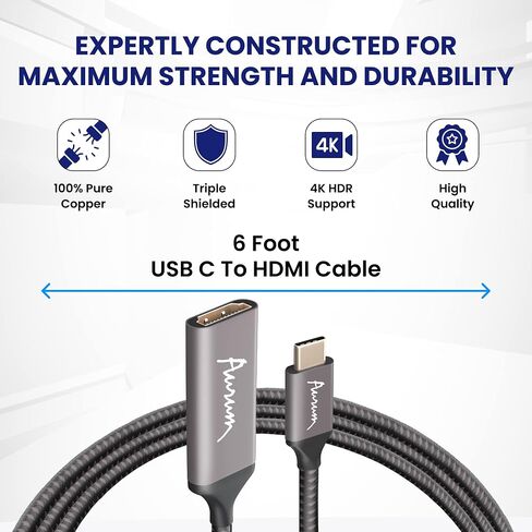 USB C to HDMI Cable, 3 feet Black Braided 4K@60Hz USB Type C to HDMI Cable Cord to Connect Phone or Computer to TV, Thunderbolt 3 Compatible with Samsung Galaxy, MacBook Pro/Air, iPad in Saudi Arabia