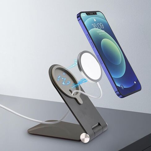 Foldable Phone Stand for Magsafe Charger, Adjustable Angle Aluminum Desk Phone Holder Mount Compatible with Magsafe Charger for iPhone 15 14 13 12 Pro Max (No Charger Included) Black in Saudi Arabia