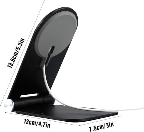 Foldable Phone Stand for Magsafe Charger, Adjustable Angle Aluminum Desk Phone Holder Mount Compatible with Magsafe Charger for iPhone 15 14 13 12 Pro Max (No Charger Included) Black in Saudi Arabia