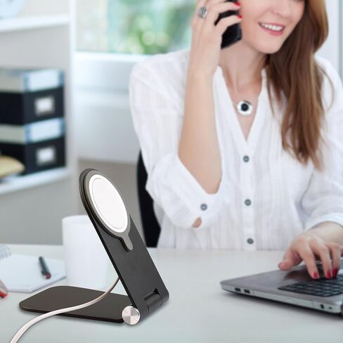 Foldable Phone Stand for Magsafe Charger, Adjustable Angle Aluminum Desk Phone Holder Mount Compatible with Magsafe Charger for iPhone 15 14 13 12 Pro Max (No Charger Included) Black in Saudi Arabia