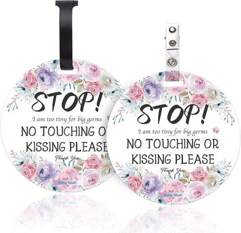 No Touching Newborn Baby Car Set Sign or Stroller Tag, Do Not Touch Baby Sign for Baby Girl Boy, Baby Preemie Gender Neutral No Touch Safety Sign with Hanging Straps and Clip (2 Pack Set) in Saudi Arabia