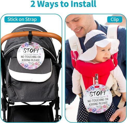 No Touching Newborn Baby Car Set Sign or Stroller Tag, Do Not Touch Baby Sign for Baby Girl Boy, Baby Preemie Gender Neutral No Touch Safety Sign with Hanging Straps and Clip (2 Pack Set) in Saudi Arabia