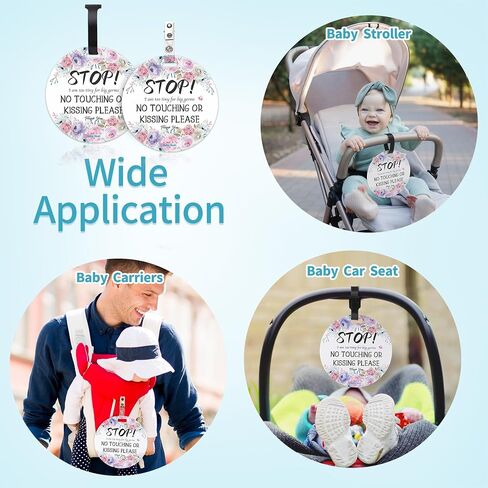 No Touching Newborn Baby Car Set Sign or Stroller Tag, Do Not Touch Baby Sign for Baby Girl Boy, Baby Preemie Gender Neutral No Touch Safety Sign with Hanging Straps and Clip (2 Pack Set) in Saudi Arabia