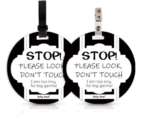 No Touching Newborn Baby Car Set Sign or Stroller Tag, Do Not Touch Baby Sign for Baby Girl Boy, Baby Preemie Gender Neutral No Touch Safety Sign with Hanging Straps and Clip (2 Pack Set) in Saudi Arabia