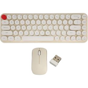Keyboard Mouse Combo, 2.4G 68 Retro Silent Keys Keyboard Mouse Set Energy Saving Low Consumption Mini Portable Office Keyboard Mouse Combo(Beige)