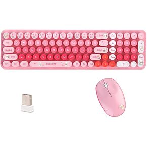 Cute Baby Bear Compact Wireless Keyboard and Mouse Combo, Colorful 85 Round Keys with Numeric Keys, 2.4G Wireless, Gift for Girls and Kids, Compatible with Notebook, PC (Milk Tea)