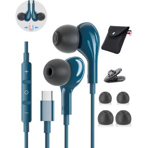 USB C Headphones Wired Earbuds Magnetic in-Ear Type C Earphone Noise Canceling for Samsung Galaxy S24 Ultra S23 S22 S2 iPhone 15 Pro Max 16 Pro Max iPad Pro with Microphone Volume Control HiFi Stereo