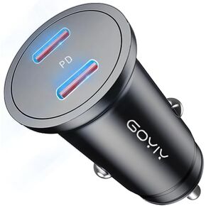 USB C Car Charger, Mini 60W USB C Fast Charging Cigarette Lighter, Dual PD3.0 Car Charger Compatible with iPhone 15, Galaxy, iPad Pro MacBook air etc.-Space Grey (Black)