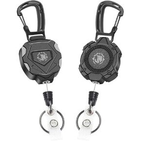 2-Pack Retractable Keychain,Heavy Duty Retractable ID Badge Clip Reels with Zinc Alloy Carabiner, Metal Belt Clip,Tacical ID Badge Holder,31.5" Steel Cord, 9 oz Rebound (2-Pack Keychain)