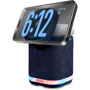 iHome Bluetooth Speaker with Wireless Charger, Charging Station with Color Changing Night Light - Blue (iPBT50L)