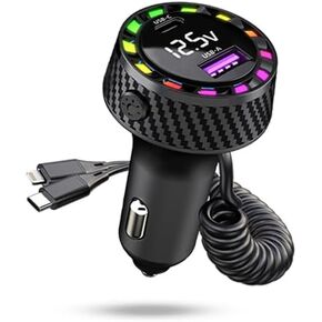 Car Charger Adapter, 4-in-1 Multi-Port Fast Car Charger 3.1A Fast Charging with Type C Coiled Cable, Compatible with iPhone,Android,Samsung,iPad Pro and More