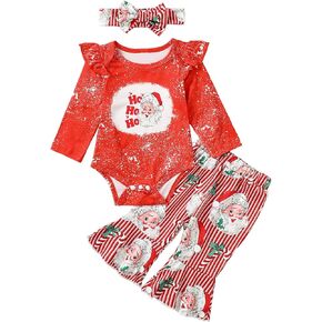 Baby Girl Christmas Outfit Newborn Xmas Clothes Santa Claus Flare Pant Outfit Bodysuit