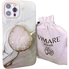 Natural Stone phone Grip - Druzy Crystal phone holder - Gemstone accessory for phone, tablet, kindle (White)