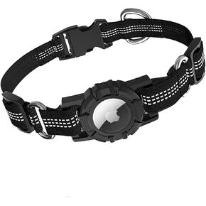 AirTag Dog Collar Holder, HUAZHUN with Apple AirTag Holder Adjustable AirTag Pet Collar with 1 Pcs Transparent Protective Film, Heavy Duty Dog Collar for Small Medium Large Dogs (15.75"-18.9")