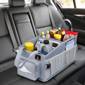 FoxBoxUsa Tote Car Organizer Front Seat - Tissue Box & Cup Holder - Back Seat Car Organizer Between Seats - Passenger Seat Floor Organizer under Seat - Backseat Police Storage Container