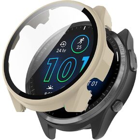 Screen Protector Case Compatible with Garmin Forerunner 965, Full Coverage Hard PC Plated Bumper Cover Protective Cases Frame Tempered Glass Screen Protector for Garmin Forerunner 965 (Black)