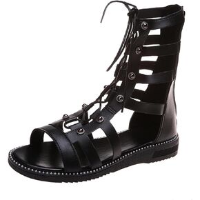 AngryMonkey Women Lace Up Gladiator Sandals Dressy Sandals,Summer Casual Peep Toe Strappy Studded Sandals Flat Sandals Trendy Sandals Roman Sandals
