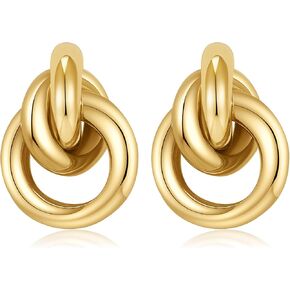 Gold Hoop Earrings, 18K Gold Plated Geometric Drop Dangle Earrings for Women, Hypoallergenic Long Link Earrings Jewelry Gift