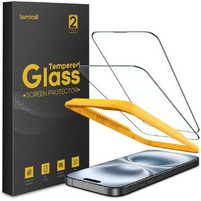 Lamicall Screen Protector for iPhone 16/15 (6.1"), [Top 9H Tempered Glass Film], Easy Alignment Frame, Fingerprint Resistant, 0 Bubbles, HD Clear for iPhone 16 Tempered Glass - [2 Pack]