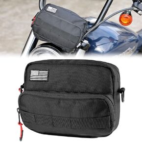 KEMIMOTO Motorcycle Handlebar Bag with Waterproof Cover, Carbon Fiber Style Tool Bag, Universal Front Fork Bag, Bicycle Handle Bar Bag, Small Snowmobile Storage Bag for Cruiser Softail Dyna Sportsters