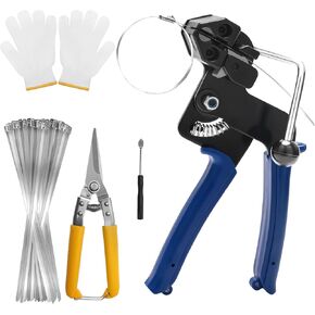 أداة ربطات معدنية بسحاب - طقم مسدس لف ربطات عنق معدنية، مجموعات أدوات مسدس ربط الكابل، مجموعات أدوات ربط قطع الربط القابلة للتعديل في الهواء الطلق مع 100 قطعة من أربطة الرمز البريدي المعدنية ذاتية القفل مناسبة للتثبيت في الهواء الطلق in Kuwait