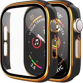 [2 Pack] D & K Exclusives Compatible with Apple Watch 38mm Case, Full Coverage Bumper Protective Case with Tempered Glass Screen Protector for Men Women iWatch Series 3/2/1, Gold/Bronze, Black