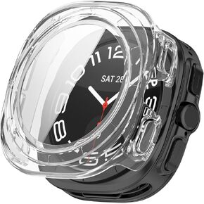 Fit for Samsung Galaxy Watch Ultra 47mm Case Cover, Scratch-Resistant Full Coverage Hard PC Protective Case &Tempered Glass Screen Protector Bumper for Samsung Galaxy Watch Ultra 47mm (Pink)