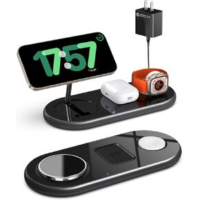 2024 Upgraded 3 in 1 Charging Station for Apple Devices, Fast Magnetic Mag-Safe Wireless Charger Stand for iPhone 15/14/13/12 Series & Apple Watch 1-9/Ultra & AirPods Pro (Black)