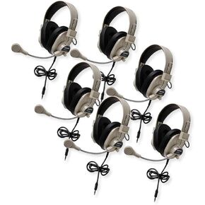 Califone 3066AVT Deluxe Multimedia Stereo Headset with to Go Plug, Rugged ABS Plastic Headstrap with Comfort Sling, Fully Adjustable Headband (Pack of 6)