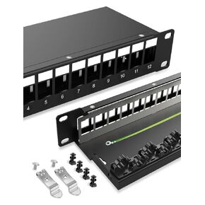 12-Port CAT6a Keystone Patch Panel for Rackmount 1U10inch Network Patch Panel with Smart Cable Mangement