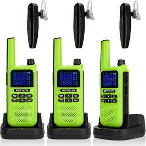 Retevis RA19 Bluetooth Walkie Talkies, Rechargeable 2 Way Radio, Long Range Walkie Talkie, 1400mAh, NOAA, Wireless Bluetooth Earbud, for Riding, Hunting, 3 Pcs Green
