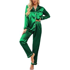 Ekouaer Silk Satin Pajamas Set Women Two-Piece Nightwear Sleepwear Soft Button Down Loungewear Pjs Set(Wine Red,Medium)