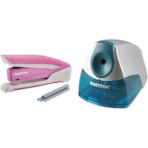 Bostitch Office InPower Spring-Powered Desktop Stapler, 20 Sheet Capacity, One Finger Stapling, Includes 210 Staples, Jam Free, Opens for Tacking, Breast Cancer Awareness Pink