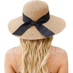 Beach Hat for Women, Wide Brim Sun Straw Hat for Women, Sun Hat Womens UPF 50+ UV Protection, Floppy Foldable Summer Hat
